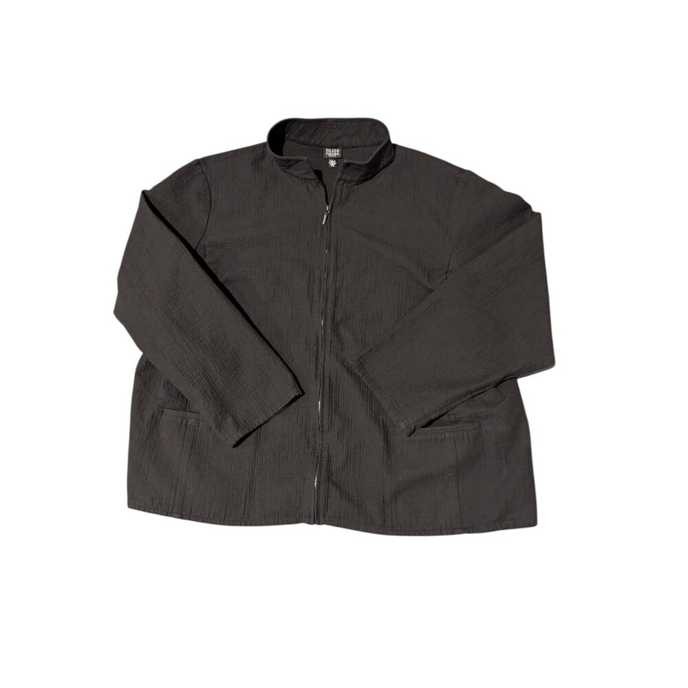 Eileen Fisher Jacket Sz 2XL Black Textured Zip Up 100% Cotton Chic Minimalist